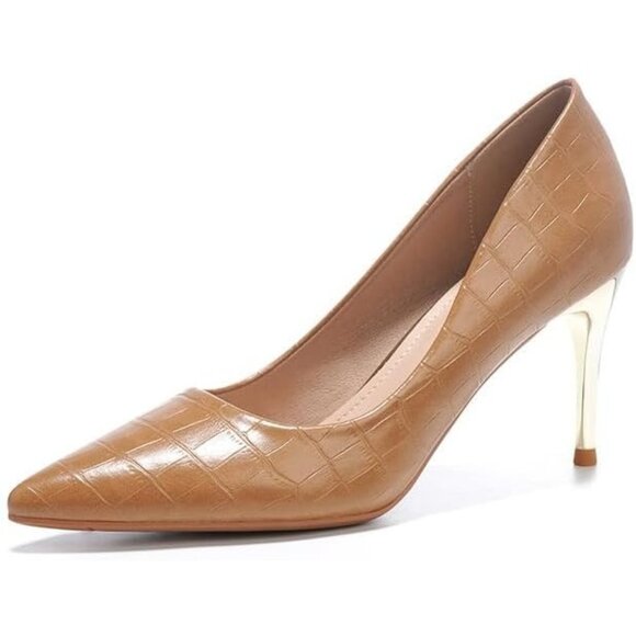 Women's Brown Pointed Toe Stiletto Superfoam Cushioning Pull-on High Heel Pumps - Picture 1 of 6